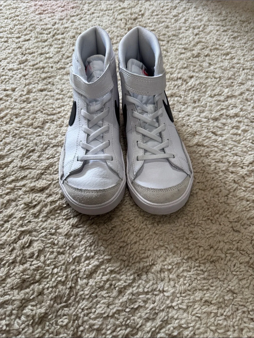 Nike Kids White and Gray High-Top Sneakers with Black Swoosh